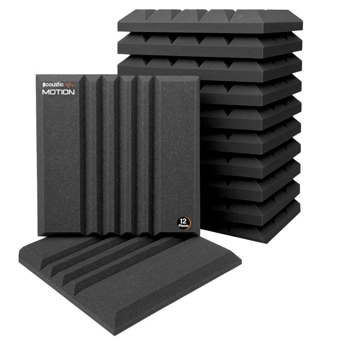 Acoustic Motion Acoustic Foam Panels-Sound Proof 2X1 design Panel With Self-Adhesive Set Of 12 3X30X30Cm Dark Grey Stylish Acoustic Panels Basic For studio,recording,home,Acoustic Room Treatment - Image 1